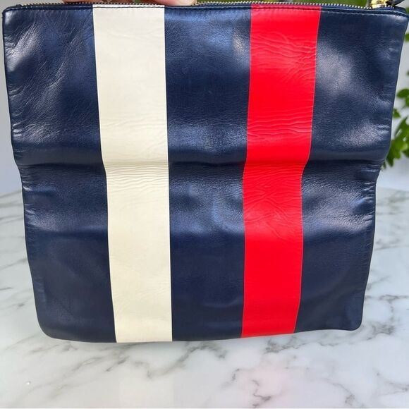 CLARE V. Super Flat Clutch Navy Red Cream Striped Leather Foldover Bag - Picture 5 of 9